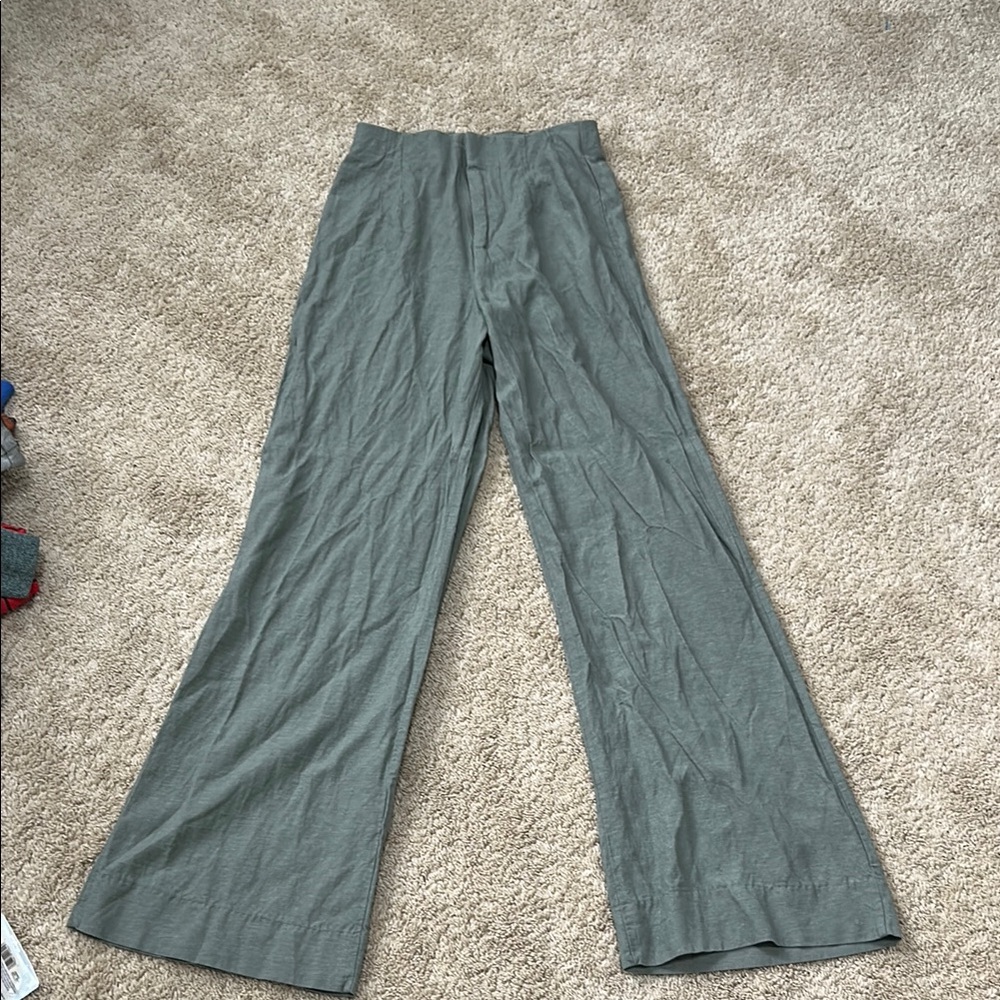 Sage Green linen Wide-Leg Pants